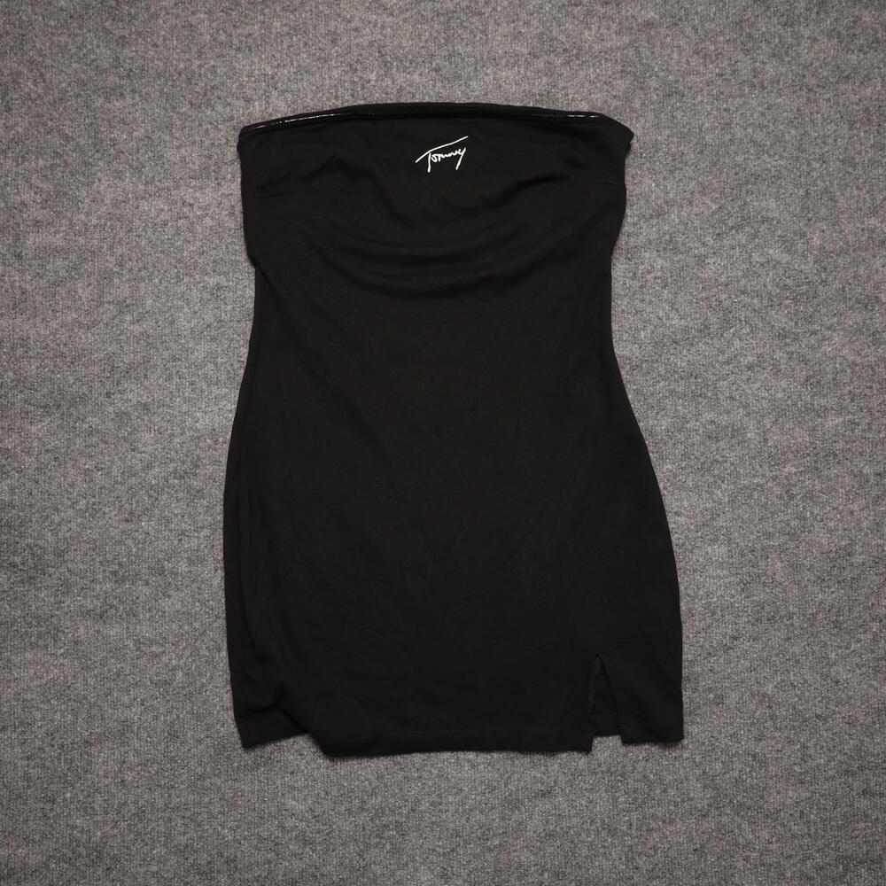 Tommy Jeans Dress Womens Large Black Strapless Bodycon Mini Logo Jersey